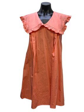 NWT English Factory Wide Collar Coral Mini Dress With Ruffled Trim S